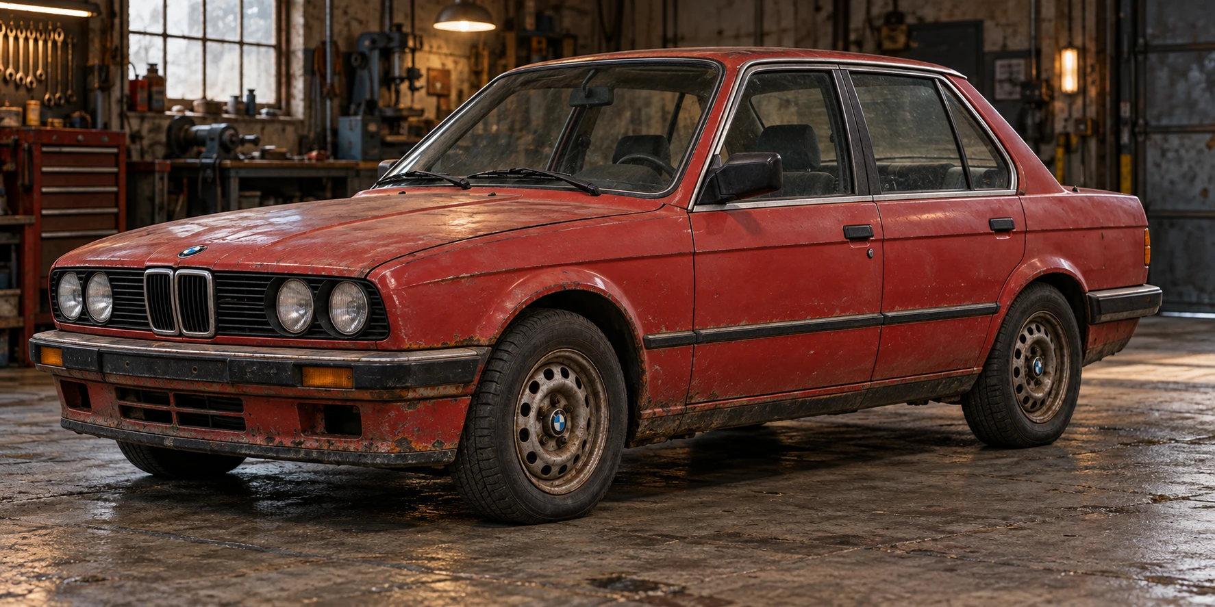 Raudonas BMW 324 priekiu į kairę